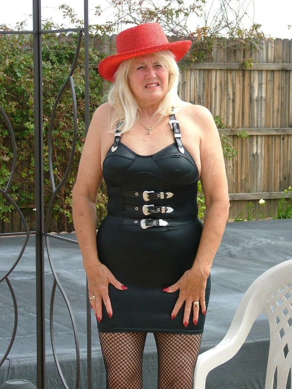 Mature Adonna From United States Sexy Black Leather Dress