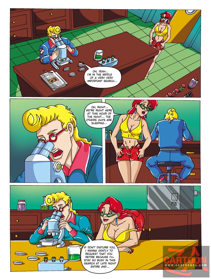 Cute Janine strips nude to tempt Egon away - Cartoon Sex - Picture 1
