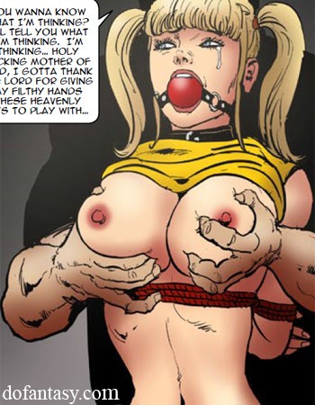 Gag-balled pigtailed blondie with robed hands - Cartoon Sex - Picture 1