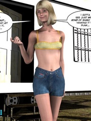 Blonde 3d babe in tight denim shorts flashing - Cartoon Sex - Picture 4