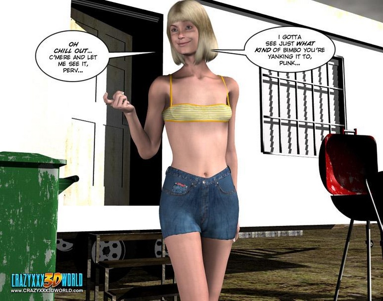Blonde 3d babe in tight denim shorts flashing - Cartoon Sex - Picture 4