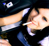 Lusty dark haired teen smoking before sucking her&hellip;