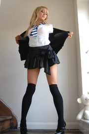 Awesome blonde Elle Parker exposes her perfect body in light blue ling.. - picture 10