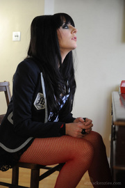 Rebellious college girl Samantha Bentley in red nulons stripteasing at.. - picture 3