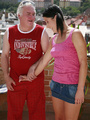 Teen girlfriends caught fucking with her bf's father on a patio. Tags: Shaved vagina, cock sucking, old young, pussy licking.