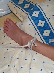 Horny blonde girl Linda gets tied spread on the bed and manhandled by .. - picture 8