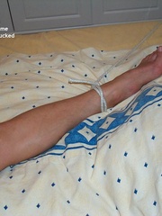Horny blonde girl Linda gets tied spread on the bed and manhandled by .. - picture 12