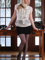 Busty blonde secretary in stockings - Picture 1
