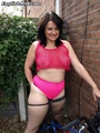Dirty brunette mom in a pink fishnet - Picture 10
