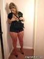 Fat blonde mom in a black dress and red - Picture 9