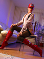 Naughty mom in a red cap, high boots and - Picture 1