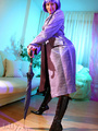 Lustful milf in a purple wig, trench and - Picture 1