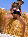 Lovely blonde mom in a crochet dress and - Picture 10
