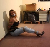 Gag taped blonde chick in jeans gets hogtied and&hellip;