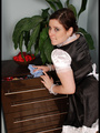 Chubby red chick in a satin room maid - Picture 5