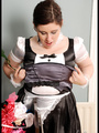 Chubby red chick in a satin room maid - Picture 8