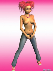 Cool pigtailed chick with pink hair in jeans - Cartoon Porn Pictures - Picture 1