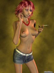 Chick with pink hair in jeans shorts smoking - Cartoon Porn Pictures - Picture 2