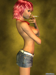 Chick with pink hair in jeans shorts smoking - Cartoon Porn Pictures - Picture 5