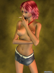 Chick with pink hair in jeans shorts smoking - Cartoon Porn Pictures - Picture 6