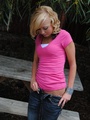 Petite blonde teen in a pink T-shirt - Picture 6
