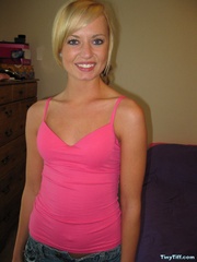 Ponytailed blonde in a pink vest - Sexy Women in Lingerie - Picture 1