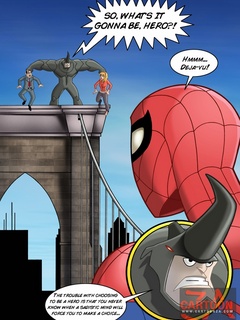 Nasty blonde in a red jumper paying Spiderman - Cartoon Sex - Picture 1