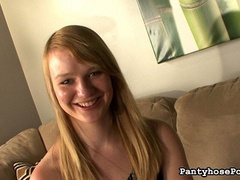 Blonde teen in pantyhose tears them - Sexy Women in Lingerie - Picture 1
