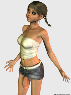 Sexy 3D shemale in white top and miniskirt has - Cartoon Porn Pictures - Picture 5