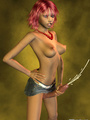 Topless redhead 3D shemale in miniskirt - Picture 1