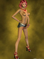 Topless redhead 3D shemale in miniskirt - Picture 2