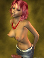 Topless redhead 3D shemale in miniskirt - Picture 4