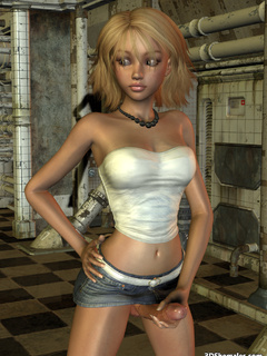 Blond 3D shemale babe wearing top, miniskirt - Cartoon Porn Pictures - Picture 1