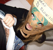 Nasty teen Goldie Gate wears a paper box on her&hellip;