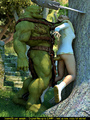 Huge muscular green 3D monster with a - Picture 2