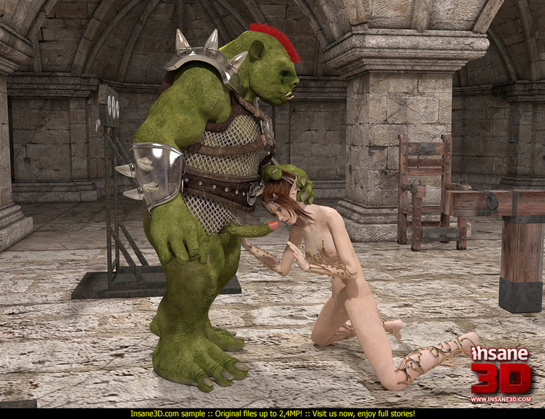 Horny green orc in armor handling ponytailed - Cartoon Sex - Picture 1