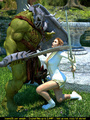 Huge green orc pounding hard brunette - Picture 1