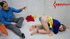 Hogtied pigtailed blondie in a clown's suit tortured and fucked with various