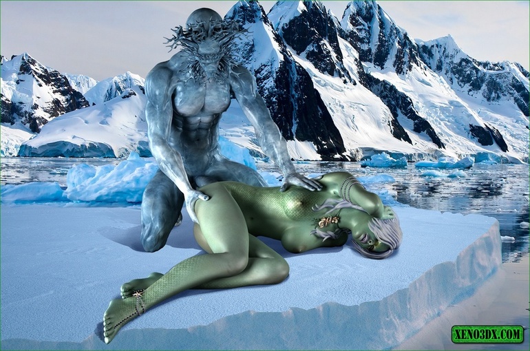 Green lady riding iceman's big dong with - Cartoon Sex - Picture 1