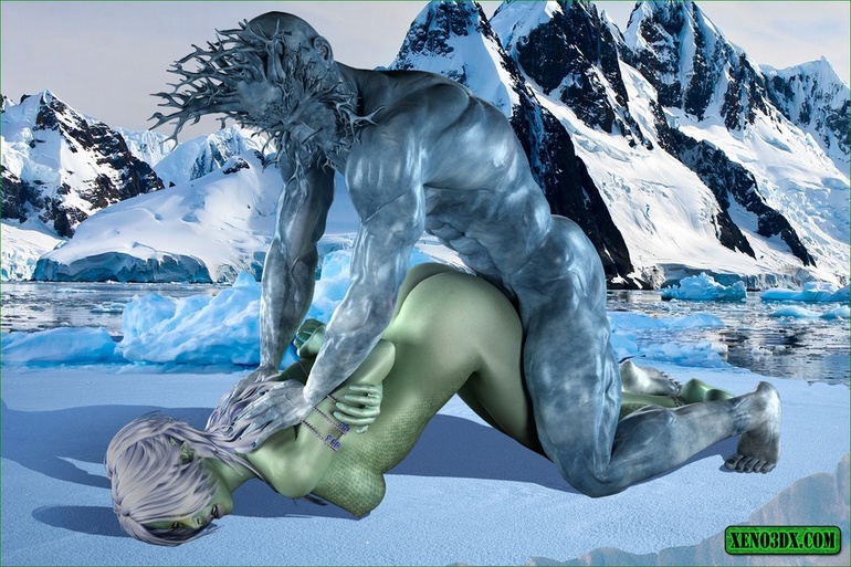 Green lady riding iceman's big dong with - Cartoon Sex - Picture 2