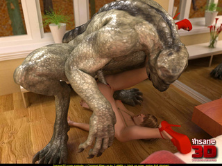 Horny dinosaur fucking a brunette lady at her - Cartoon Sex - Picture 3