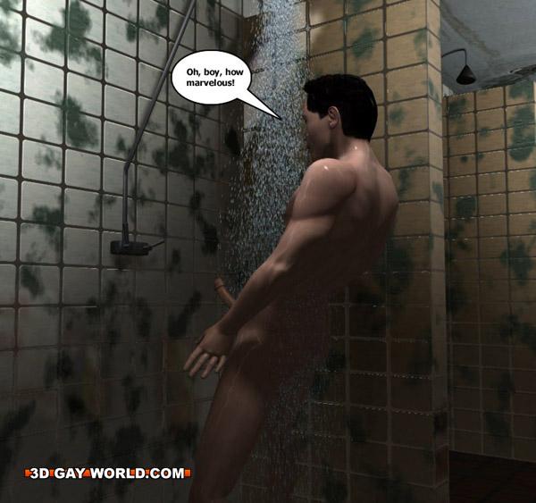 Hot gay cartoons at the prison's shower. - Silver Cartoon - Picture 1