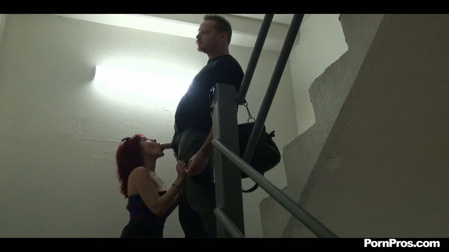Red-haired booby public nudity slut is fucking right on the stairs! - XXXonXXX - Pic 6