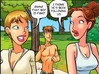 Sex hungry hunk following two naughty cartoon babes - Picture 2