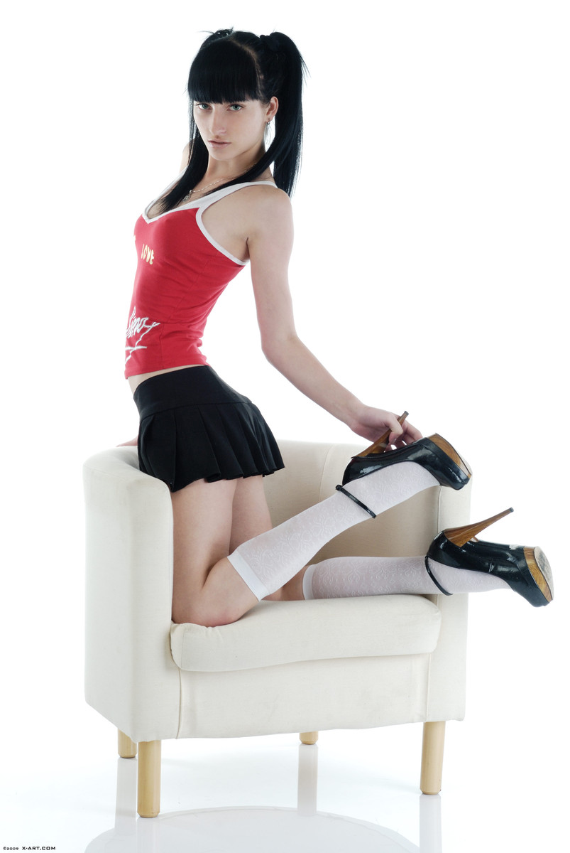 High heeled erotic dark haired teen in mini - XXX Dessert - Picture 12