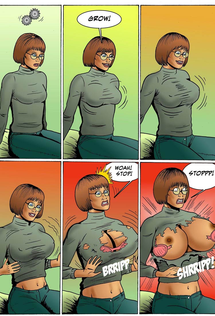 Horny cartoon bitch in glasses gets her boobs growing - Picture 4