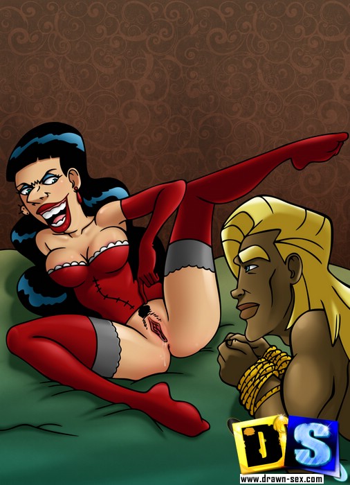 Older toon woman in red stockings gets her pussy - Picture 3