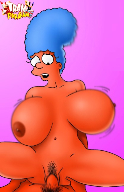 419px x 650px - Cartoon Marge Simpson petting her pussy while watching porn.
