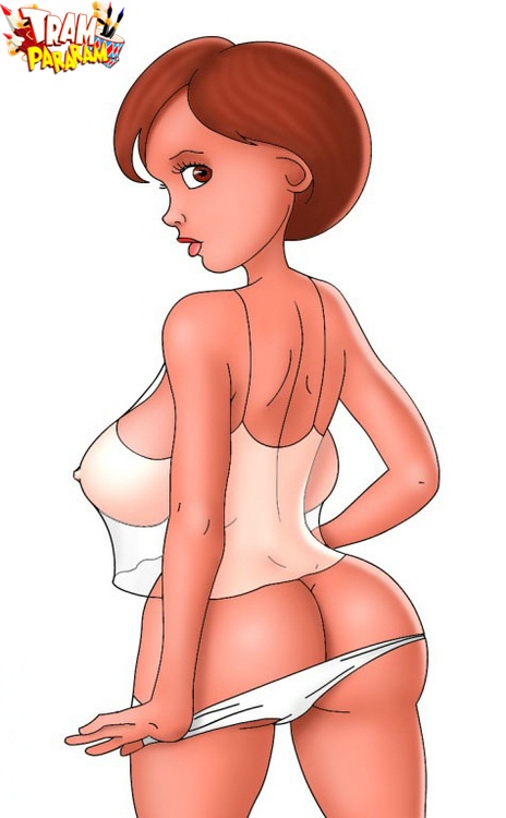 Slutty toon Helen pulling down her sexy thongs and teasing you.