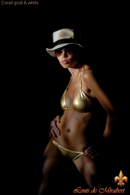 Lovely chick in gold bikini and a white hat - XXX Dessert - Picture 1